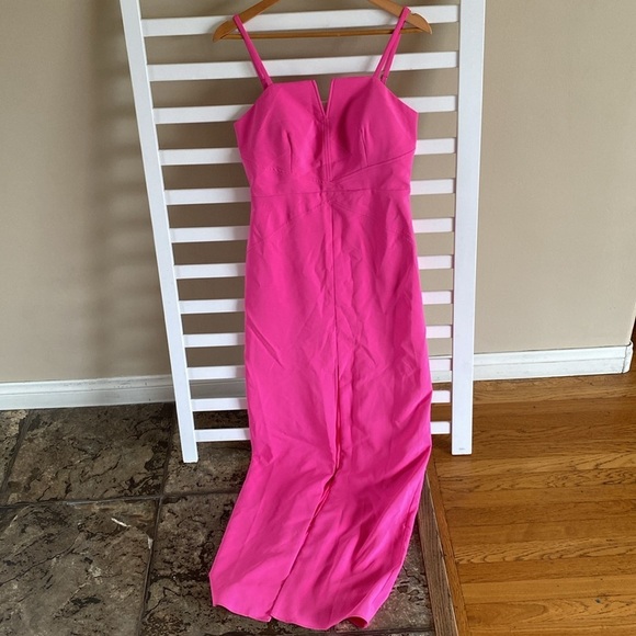 Laundry By Shelli Segal Hot Pink Split Front Sheath Formal Cocktail Gown Size 4 - Picture 5 of 16